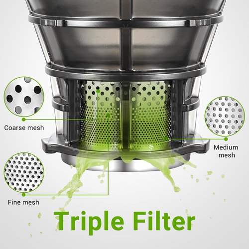 AMZCHEF Juicer Machines, 5.8" Extra Self-Feeding Cold Press Juicer for Whole Vegetable & Fruit, Juice Extractor Machine with Large Auger & Triple Strainers, Easy to Clean, High Juice Yield, Black