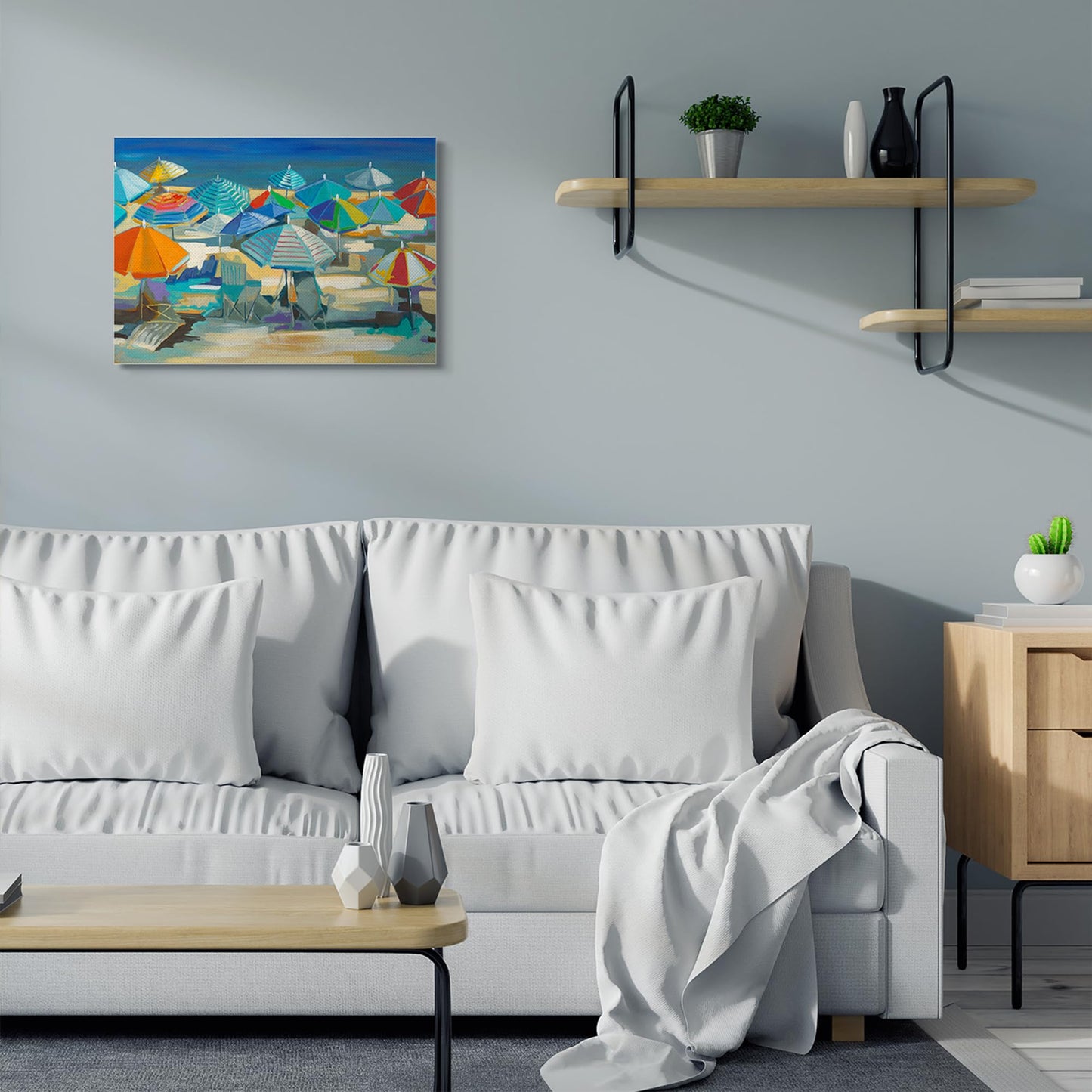 Stupell Industries 'Colorful Beach Umbrella Nautical Landscape', Canvas Art, 30 x 24 Inches, Easy to Hang and Sturdy, Made in USA, by Liz Jardine