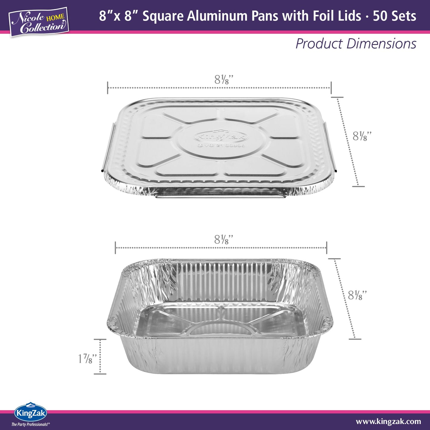 8x8 Aluminum Pans With Lids (50 Pack) 8 Inch Foil Pans With Covers - Cake Pans - Aluminum Square Pans With Lids - Disposable Food container - great For Cake Baking, Cooking, Freezing, Prepping Food