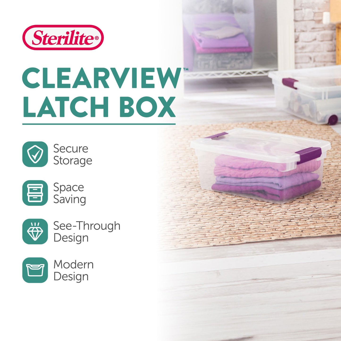 Sterilite 12-Pack ClearView Latch Box, Stackable Organizer Bins with Lids, 15 Quart - Clear Plastic Organization Containers for Closet, Bedroom, Shelving Units and Home or Office Storage