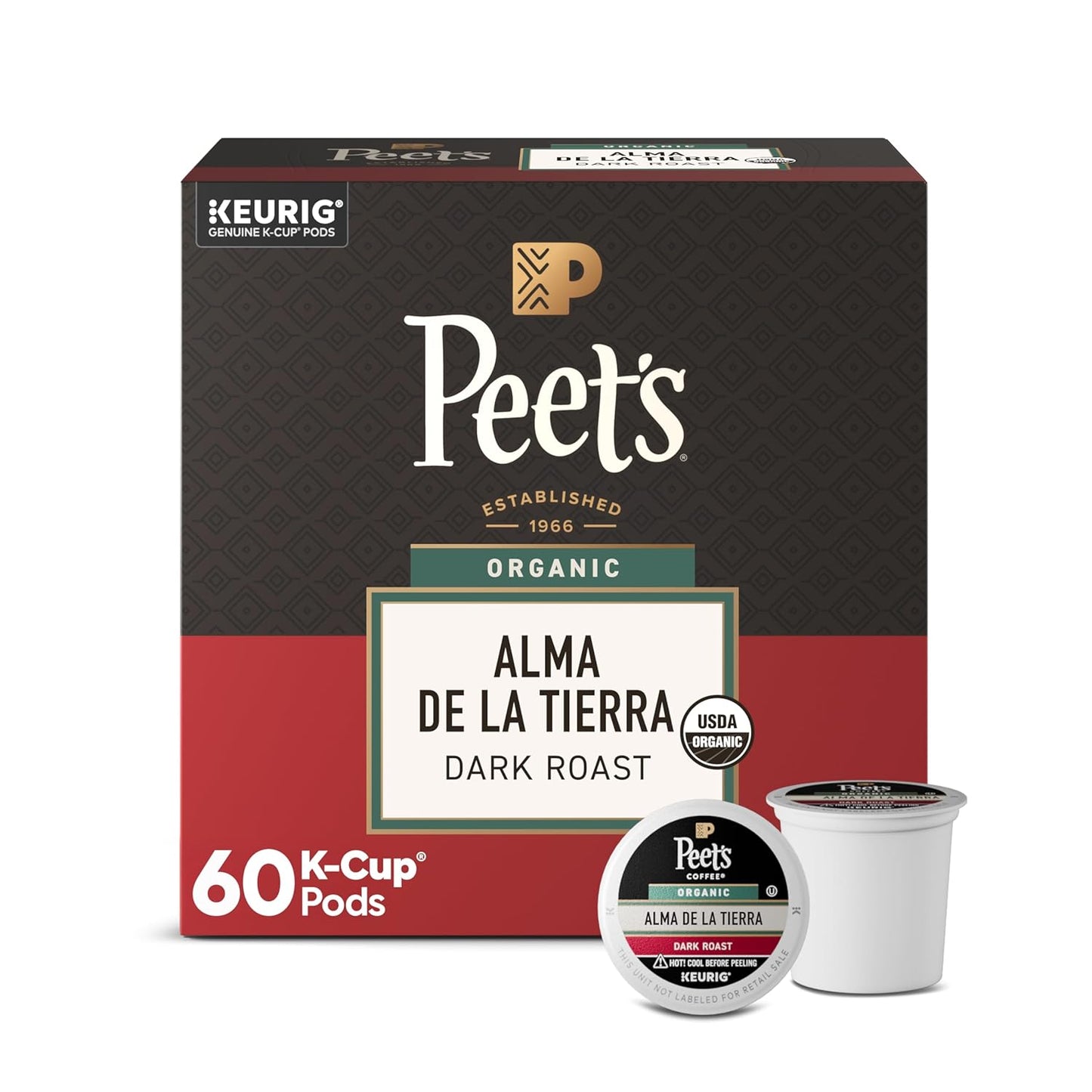 Peet's Coffee Organic Dark Roast K-Cup Pods - 100% Arabica Alma de la Tierra, 60 Count (6 Boxes of 10 Pods)