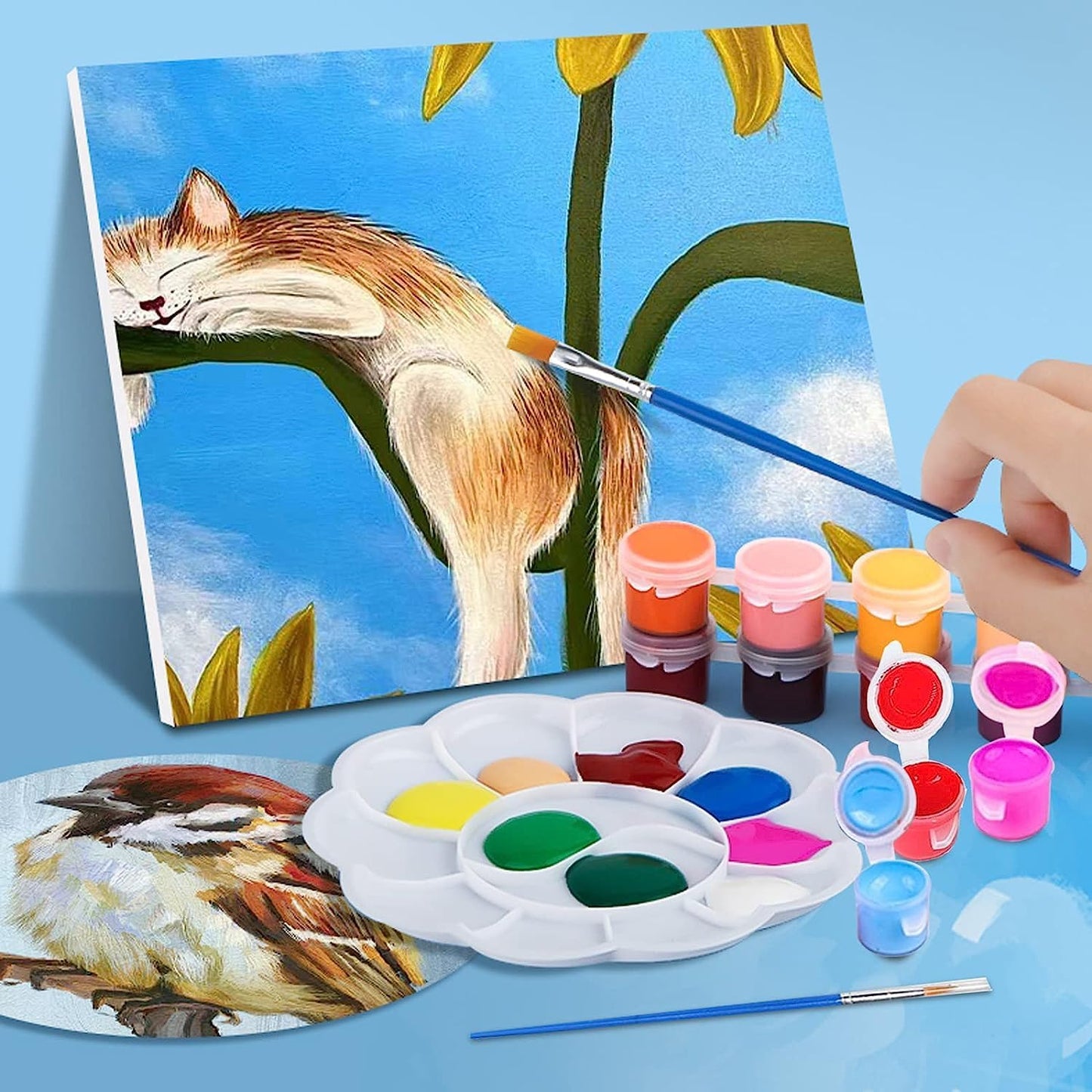 Skiennix Mini Acrylic Paint Set - 145 Pcs Washable Paints with 12 Colors & 5 Trays for Kids & Adults Crafting