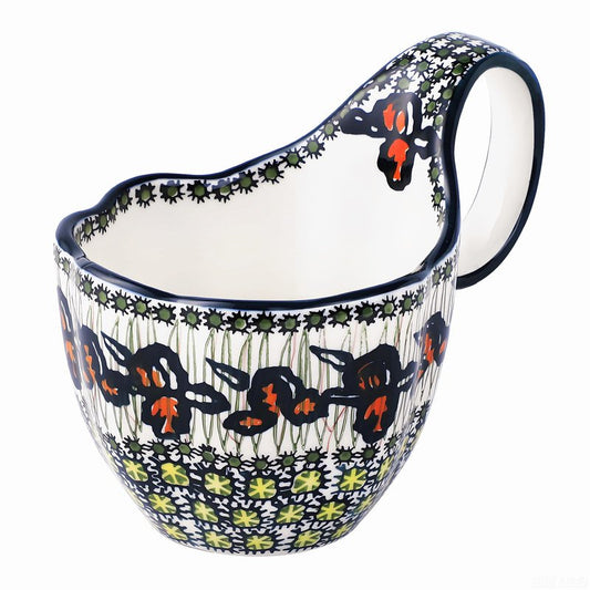 ALMA Ceramic Soup Bowls With Handles, 18oz Microwavable Large Loop Handle Mugs, Decorative Handpainted Floral Soup Bowl For Cereal, Oatmeal, Chili, Snack,Fruits,Ice cream-Orange Irene Theme