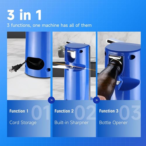 Davivy Electric Can Opener - One Touch Lid Opening with Removable Stainless Steel Cutter | 3-in-1 Design in Blue