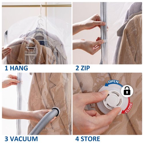 Hanging Vacuum Storage Bags, 6 Pack Large Hanging Space Saver Bags, Vacuum Sealed for Clothes Suits Dress Jackets for Moving Supplies(3 Long, 3 Short)