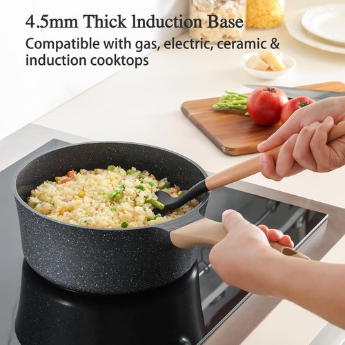 Greblon Nonstick Saucepan - 2 Quart Ceramic Cooking Pot with Lid | Non-Toxic, Induction Compatible