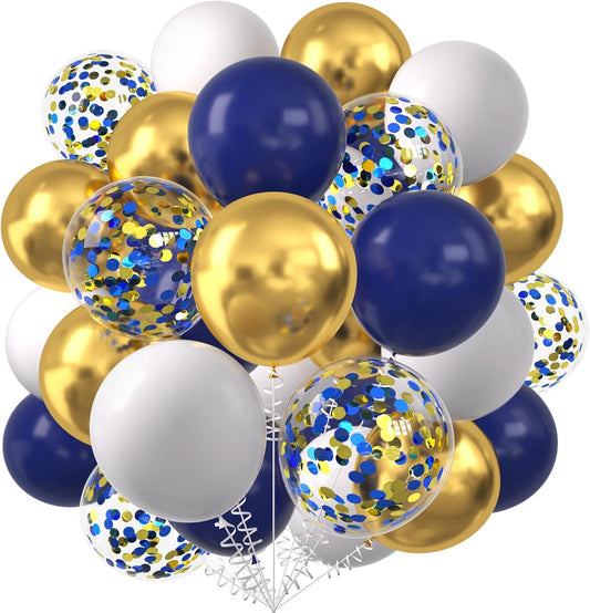 KALOR 12-Inch Navy Blue & Gold Confetti Balloons - 60 Pcs Metallic Latex for Parties & Celebrations