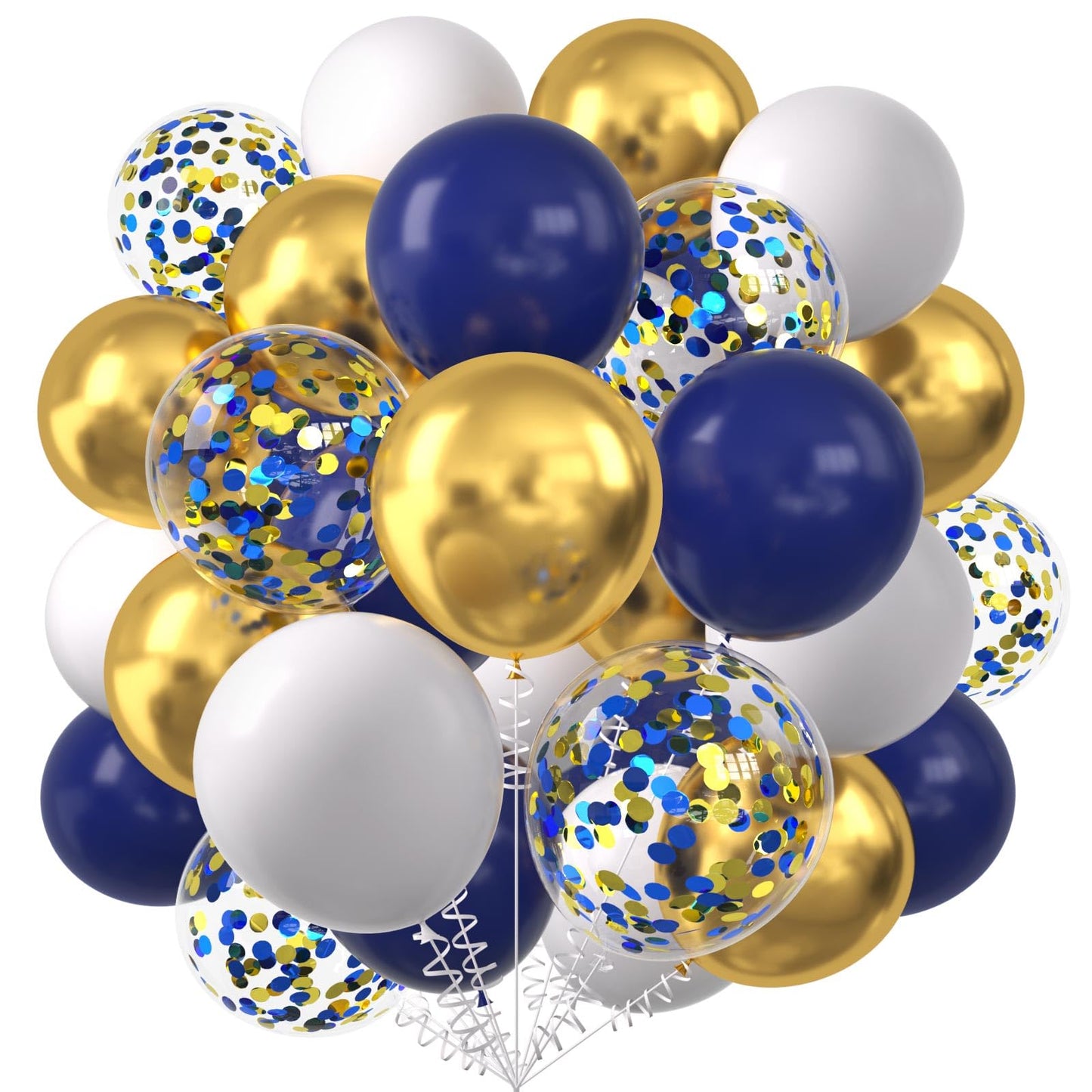 KALOR Navy Blue White and Blue Gold Confetti Balloons, 60 Pcs 12 Inch Metallic Gold Latex Balloons for Birthday Wedding Baby Shower Anniversary Baby Shower New Year Party Decorations