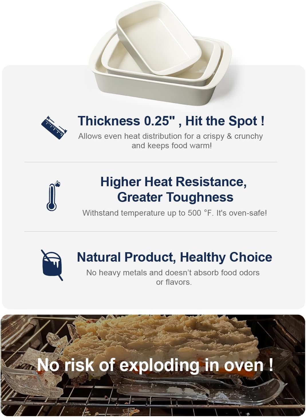 LE TAUCI Deep Casserole Dishes Set - 3-Piece Ceramic Bakeware with Roasting Racks | Large Lasagna Pans in Oatmeal Greige (4.6QT/3.0QT/1.6QT)