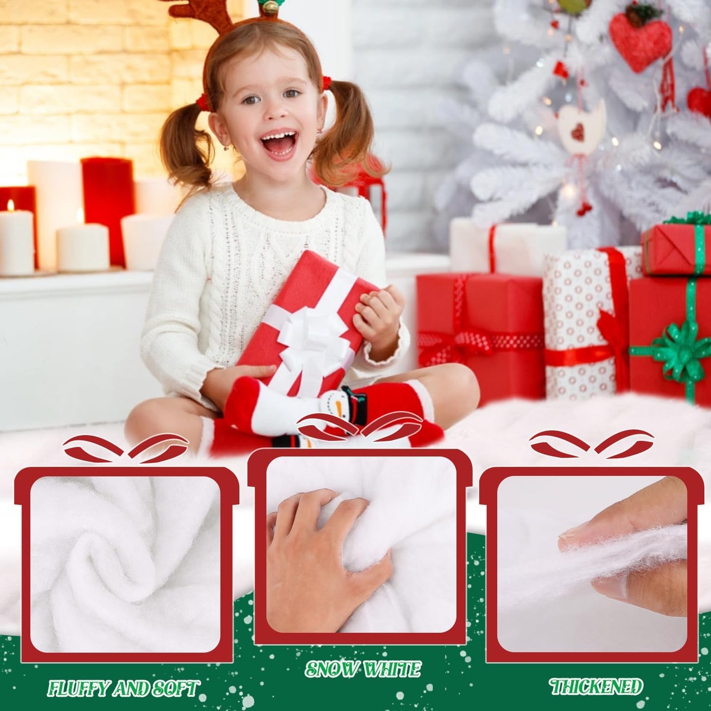 SULOLI Christmas Snow Blanket - 3 x 8 Ft Soft Artificial Snow for Holiday Decor & Table Runners