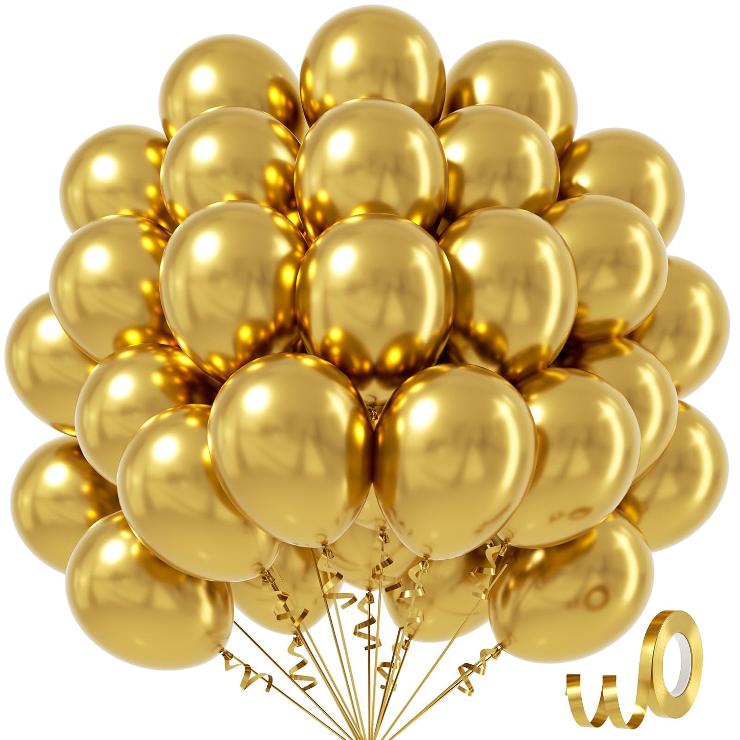 Awenztech Metallic Gold Balloons 12 inch, Chrome Gold Latex Balloons 50pcs Party Balloons for Graduation Engagement Wedding Birthday Party Decorations