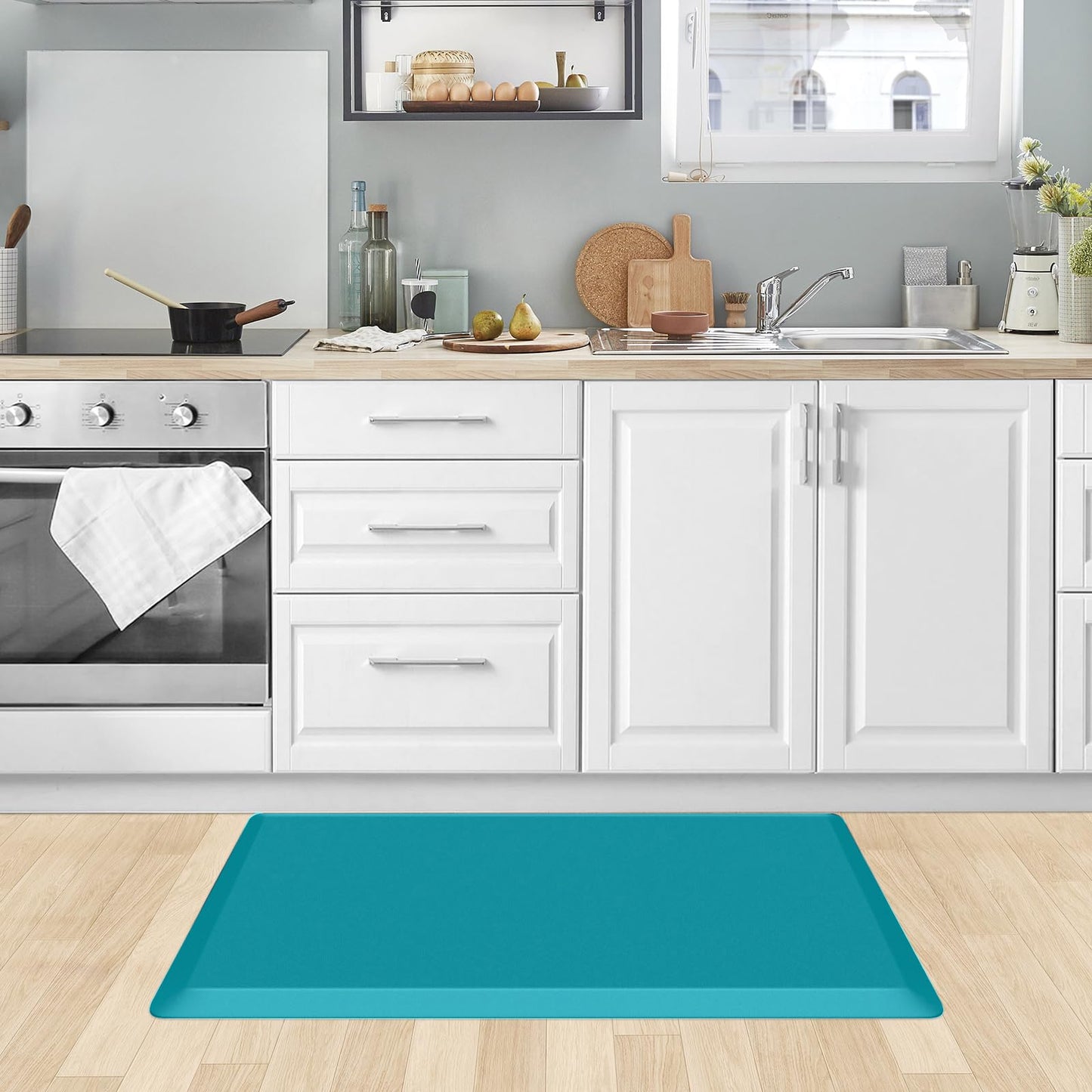 KitchenClouds Kitchen Mat Cushioned Anti Fatigue Rug 20"x32" Water Resistant Non Slip Standing and Comfort Desk/Floor Mats for House Sink Office (Green)