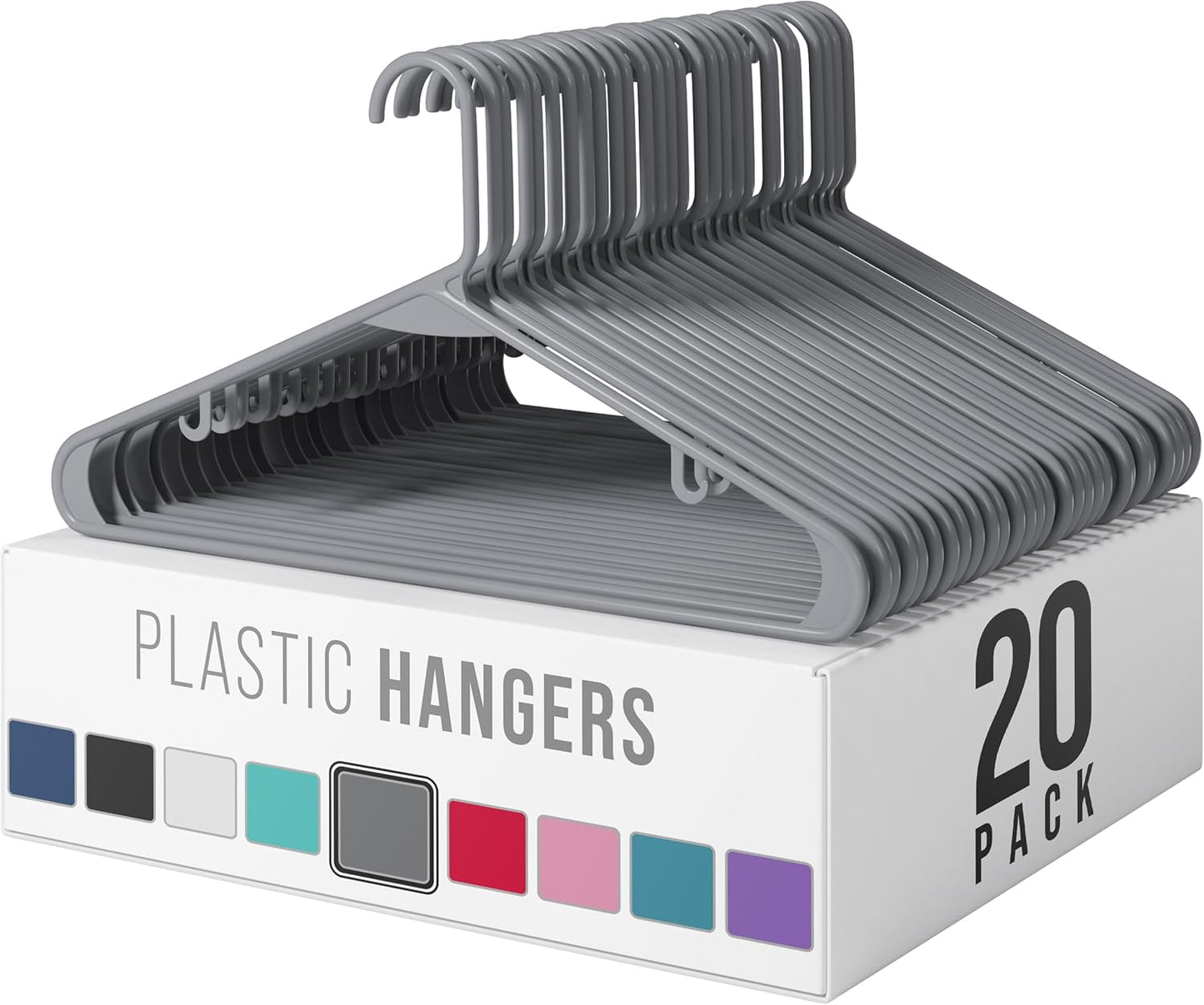 Skiennix Plastic Hangers 20 Pack - Grey Space-Saving Clothes Hangers for Closet Organization