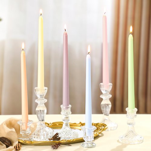 Conelist 6 Pcs Pastel Taper Candles 10 Inch Unscented Smokeless Pastel Candle Sticks Candy Color Handmade Candlesticks for Easter Wedding Birthday Home Dining Table Decor