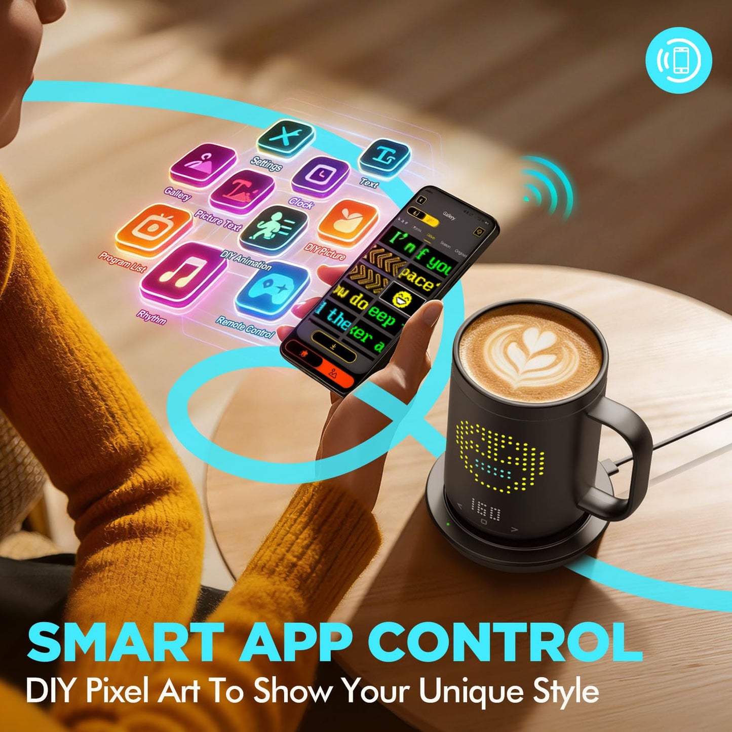 Coffee Mug Warmer with LED Pattern, Heated Coffee Mugs with 4500mAh*2 Ultra-Long Battery&±1°C Accuracy, Self Heating Mug Warmer Ideal for Coffee, Tea, Milk & Water, Coffee Warmer
