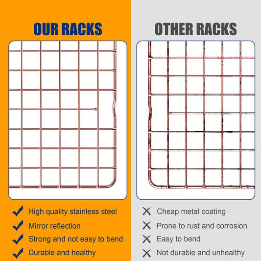 2PCS Cooling Racks for Cooking and Baking - 10" x 16"Heavy Duty Stainless Steel Wire Rack for Baking, Grilling, Roasting - Oven & Dishwasher Safe - Fits Half Sheet Pan（Rose Gold）