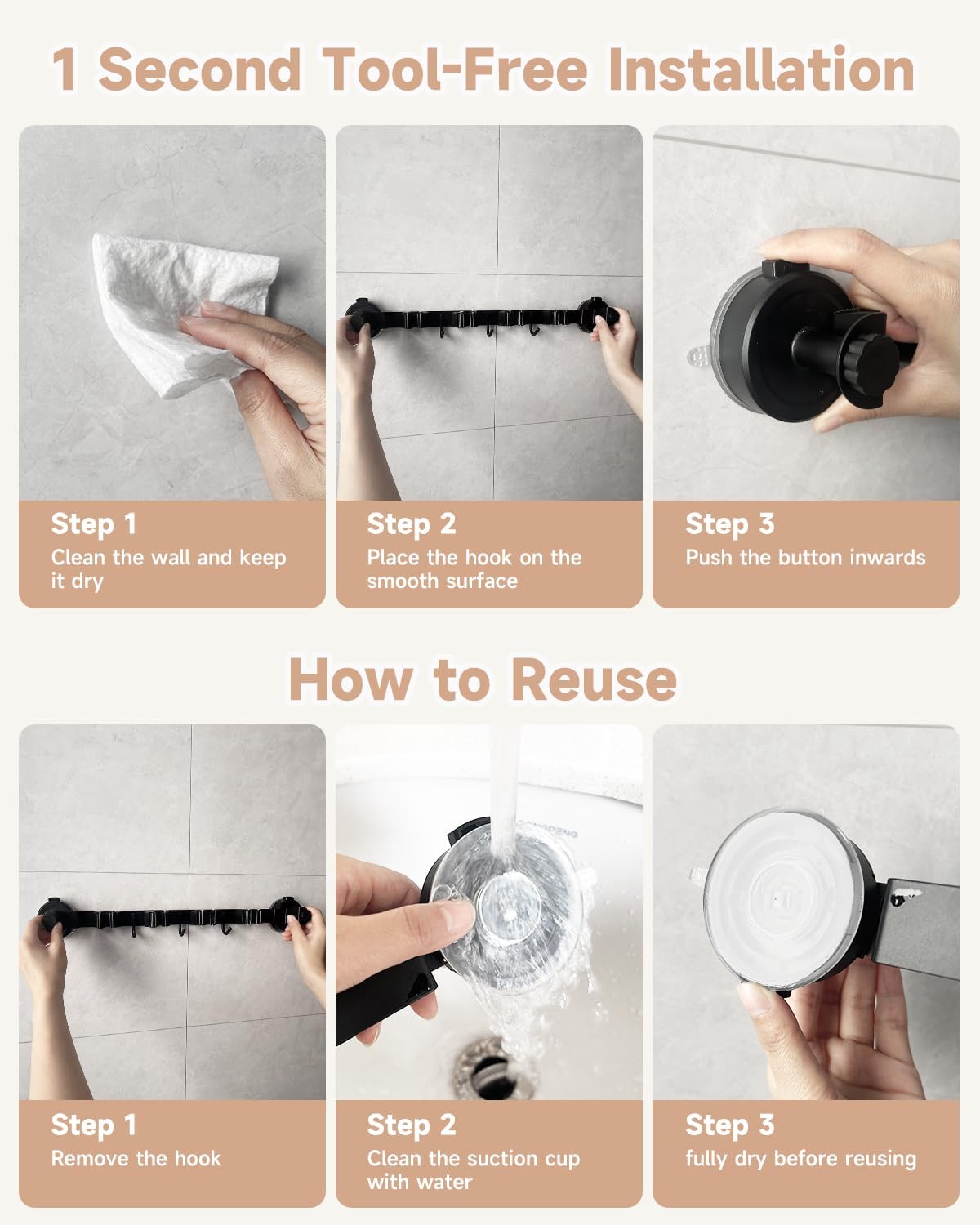 Upgrade Broom Holder Wall Mount by 2026 - Suction Cup Organizer with 4 Racks & 3 Hooks for Home