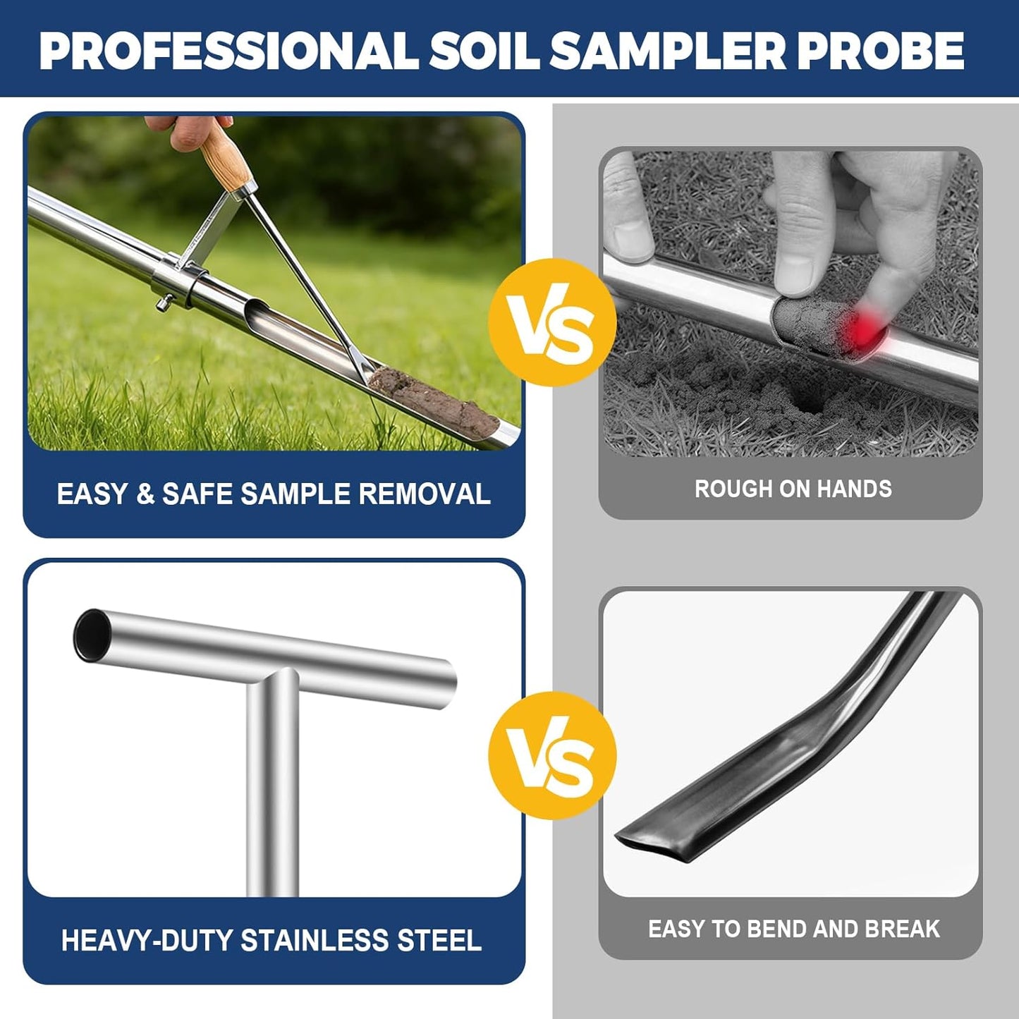 Regine Switzerland 36-Inch Soil Sampler Probe - Heavy-Duty Stainless Steel Core Tool for Lawn & Garden Testing