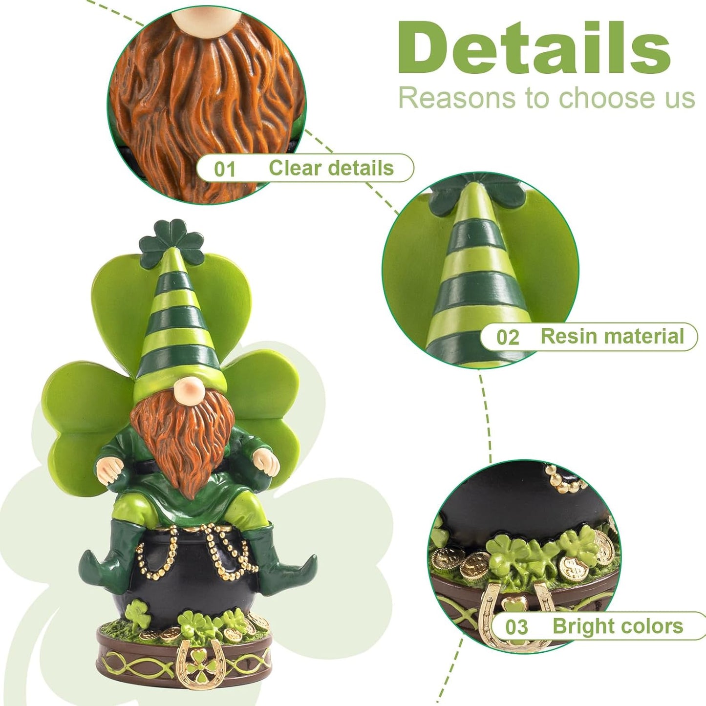 Skiennix St. Patrick's Day Gnome Decorations - Resin Leprechaun Pot of Gold Figurines | Green Indoor Centerpieces