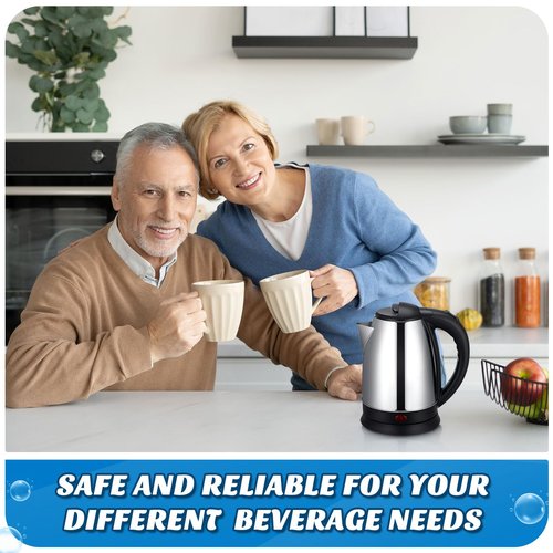 Baquler 2 Pcs 2L Electric Kettle Stainless Steel Hot Water Kettle with Auto Shut off and Boil Dry Protection Tech Electric Hot Water Pot Fast Boil for Coffee Tea Beverages