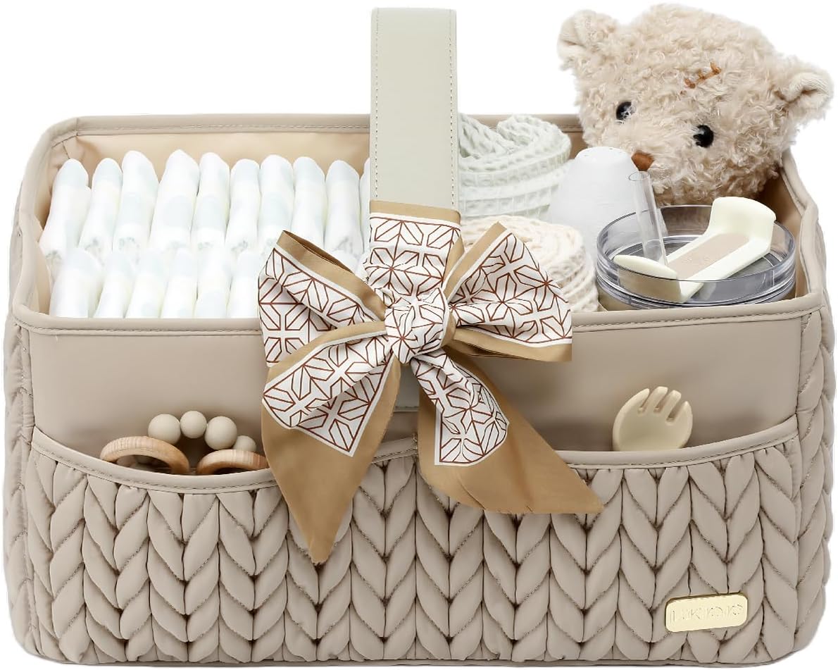 Luxurious Baby Diaper Caddy - Stylish Nursery Storage Basket for Newborn Essentials | Beige Organizer Tote Bag