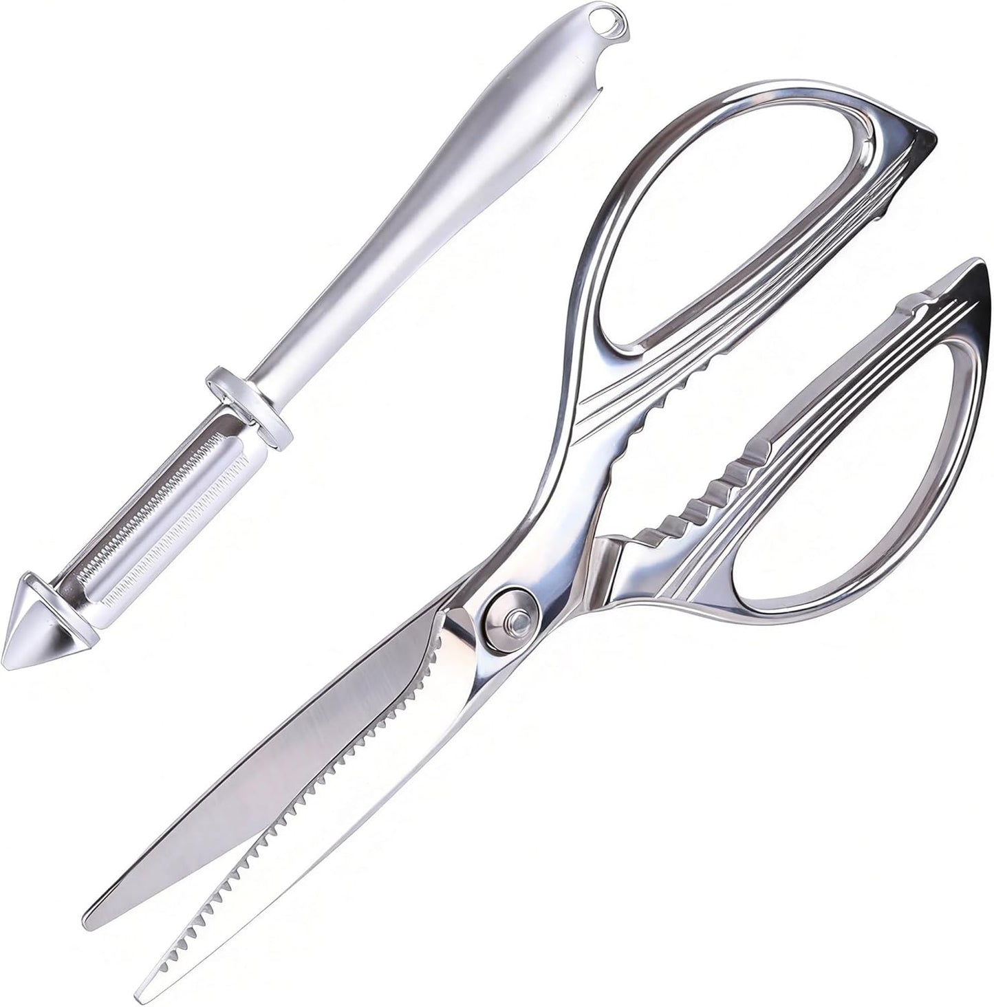 Skiennix Stainless Steel Kitchen Shears - Heavy Duty All-Purpose Scissors for Meat & Vegetables | 8 Inch, Dishwasher Safe