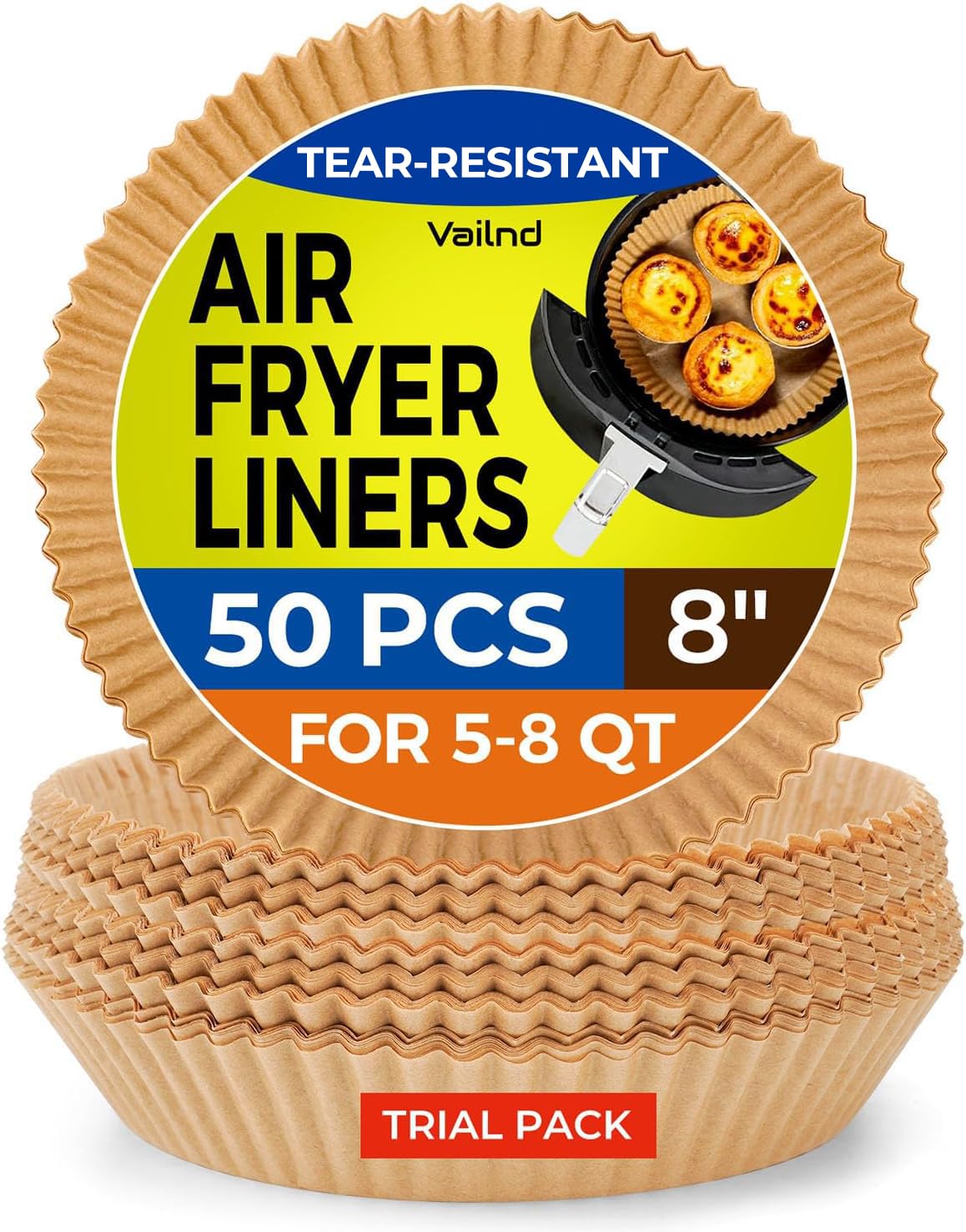 Air Fryer Liners Disposable - 50 PCS 8 Inch Air Fryer Parchment Paper Round, Non-Stick Food Grade Paper Liner for Baking Roasting Microwave