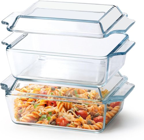 Glass Casserole Dish Set by [Brand Name] - Oven Safe Rectangular Mini 5.7in x 7in with Lid