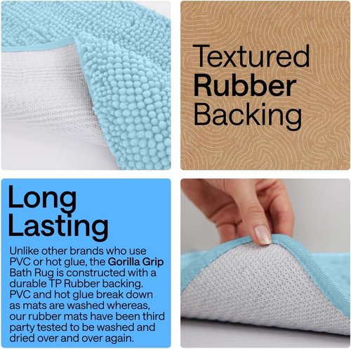 GORILLA GRIP Bath Rug Mat - Soft Absorbent Chenille | Quick Dry Microfiber, 30x20, Sky Blue