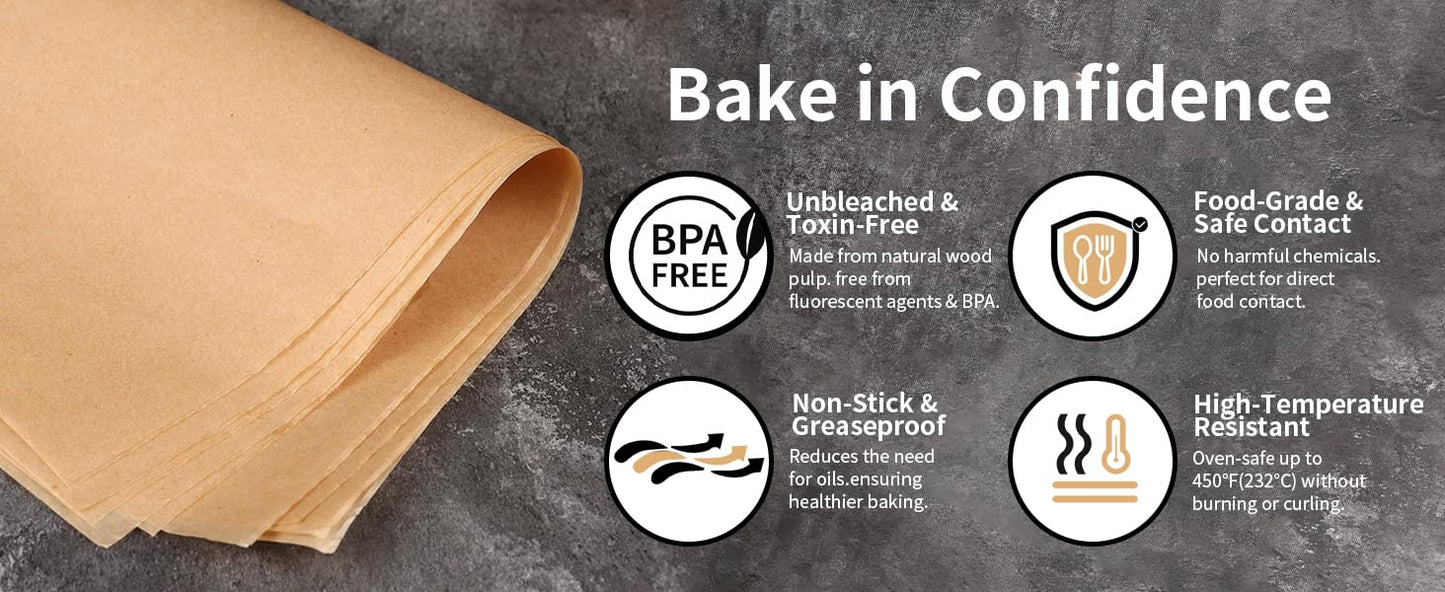 Unbleached 15in x 210ft Parchment Paper Roll with Built-in Slide Cutter - Food Grade Non-Stick Baking Paper for Cooking, Baking, Grilling, Air Fryer & Steaming