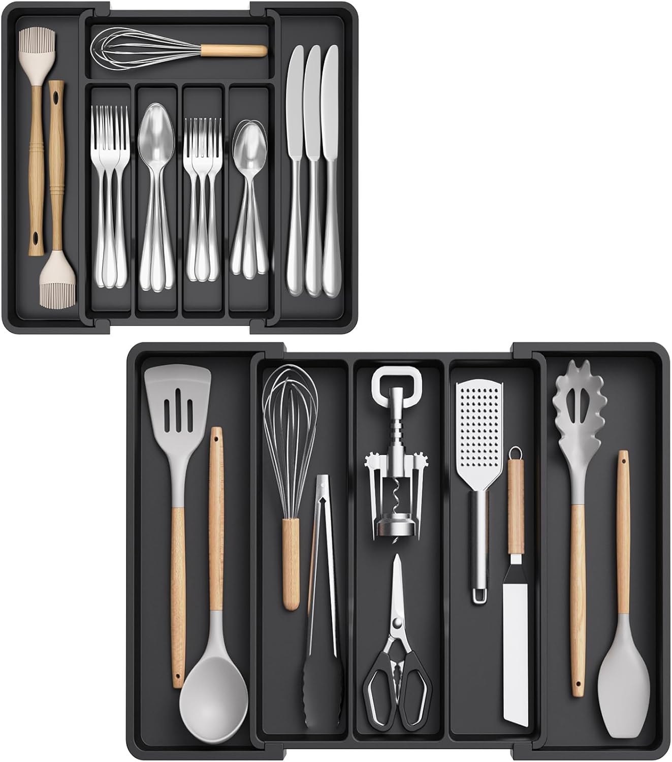 Lifewit Expandable Silverware Drawer Organizer Set - Adjustable BPA-Free Plastic for Cutlery & Utensils | Black