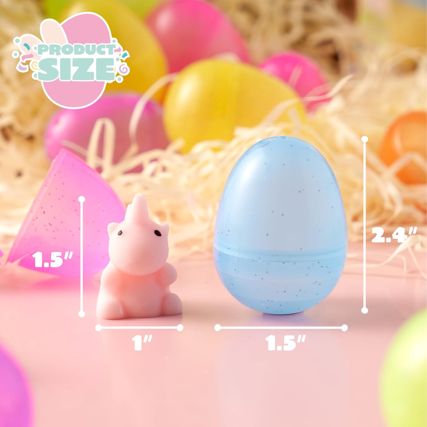 JOYIN 24 Pcs Easter Prefilled Eggs with Mochi Squishy Toys, Fruit Stress Reliever Squishy Toy for Easter Egg Hunt, Kids Party Favor, Fruit Themed Mochi Filler Basket Stuffers, Classroom Prize Supplies