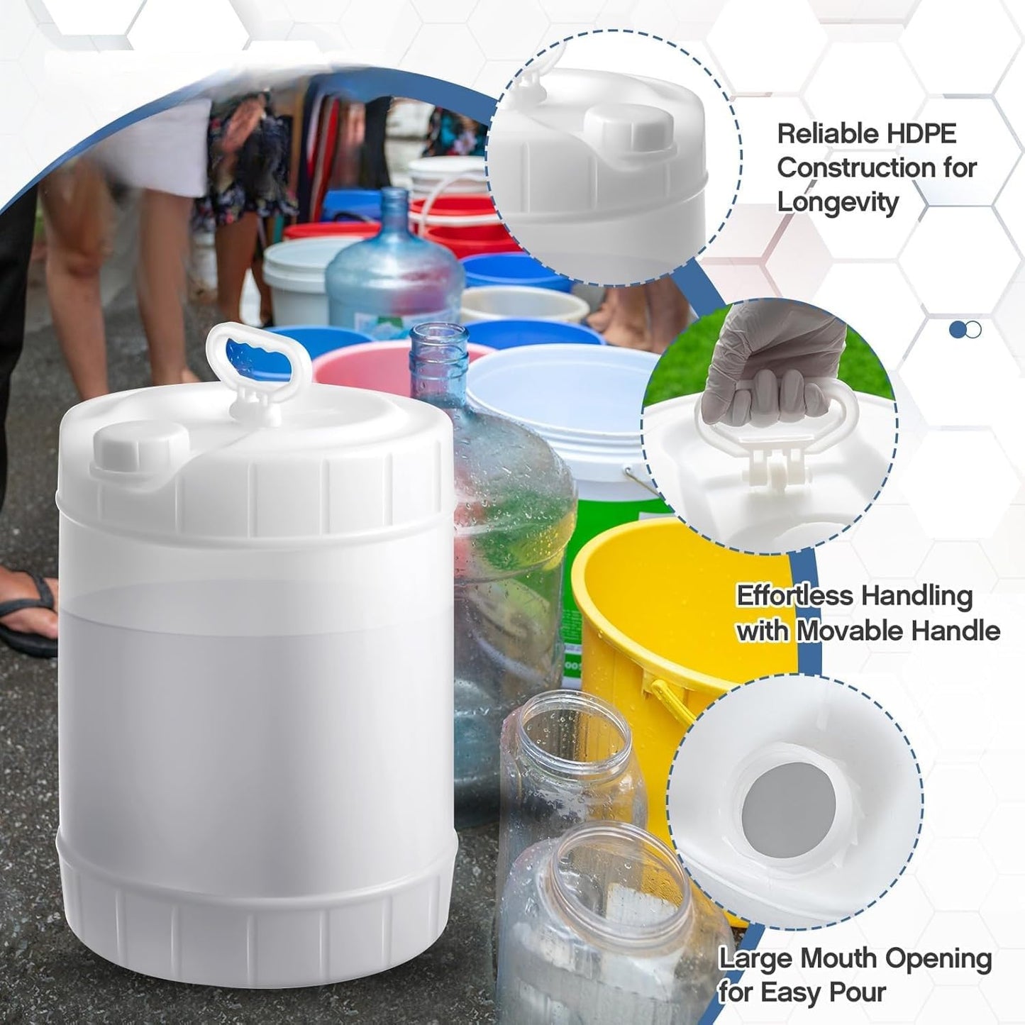 5 Gallon HDPE Oil Storage Container Automotive | - Leak Proof Translucent Plastic Carboy with Handle - ext. Dia. 11.5" x 14.75" H. - Made in USA