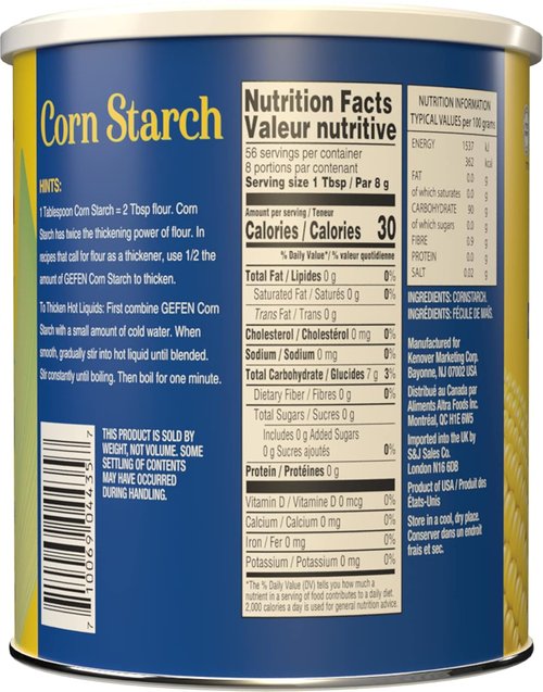 Gefen Corn Starch - 100% Pure Gluten-Free Thickener | 16oz Resealable Lid (2 Pack, Total 2 Lbs)