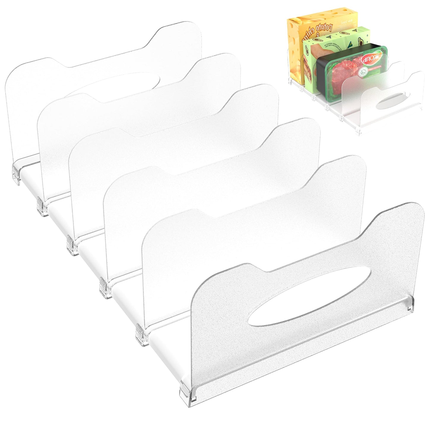 SURETIVIAN Freezer Organizer 12” Visible Fridge Organizer Rack with Removable Dividers and Handles, Freely Adjustable, Fits Refrigerator Frozen Meals, Lunch Meat Box, Cheeses(White)