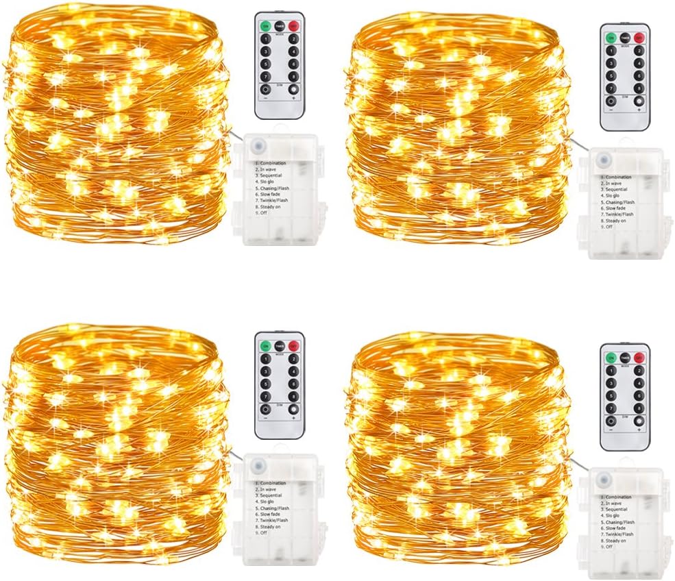 Battery Operated Fairy Lights - 50 LED Copper Wire String Lights with Remote & Timer, 16.4ft Waterproof Twinkle Lights for Christmas, Wedding & Home Decor