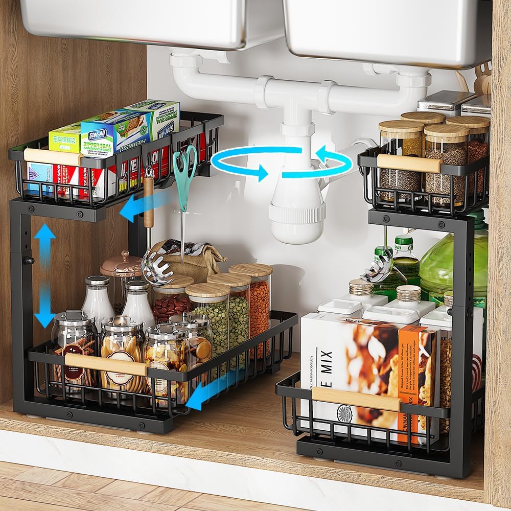 Under Sink Organizer by [Brand Name] - 2-Tier Metal Pull-Out Storage Solution | 2-Pack for Kitchen & Bathroom