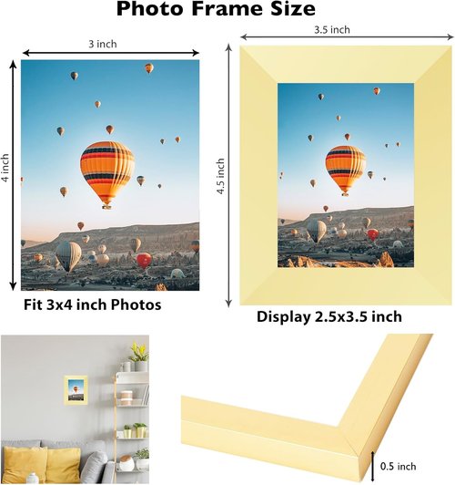 JCJMY 3x4 Picture Frame - Gold Wall Hanging & Tabletop Display | Shatter-Resistant Plexiglass