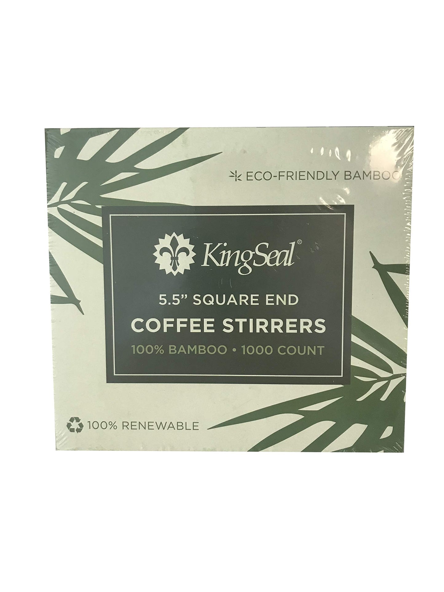 1000 Count | KingSeal Bamboo Coffee Stir Sticks, 5.5 inches, Square End, Stronger and Thicker Than Standard Wood, 100% Renewable and Biodegradable - 1 box of 1000 Stirrers