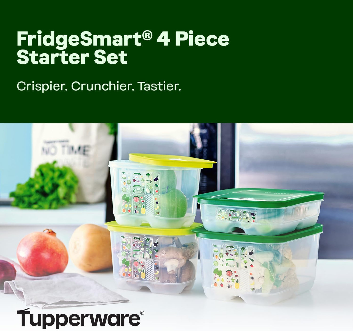 Tupperware Fridgesmart Food Storage Container Set - 4 BPA-Free & Dishwasher Safe Containers with Lids
