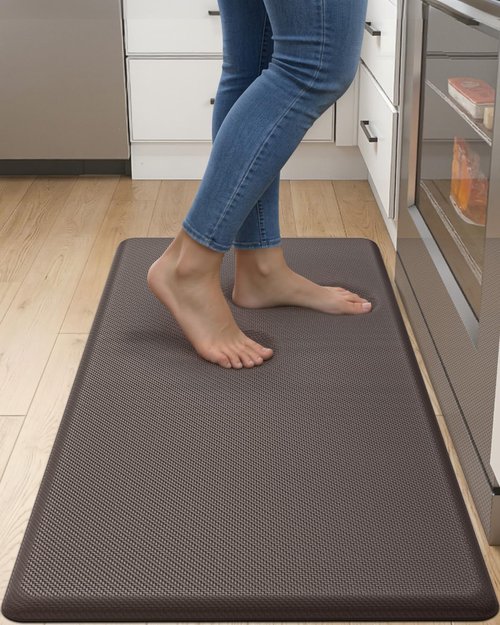 DEXI Kitchen Mat Cushioned Anti Fatigue, Extra Thick Comfort Standing Floor Mats Waterproof, Memory Foam Antifatigue Runner Rug for Desk Office, Sink, Laundry, 39x20, Brown