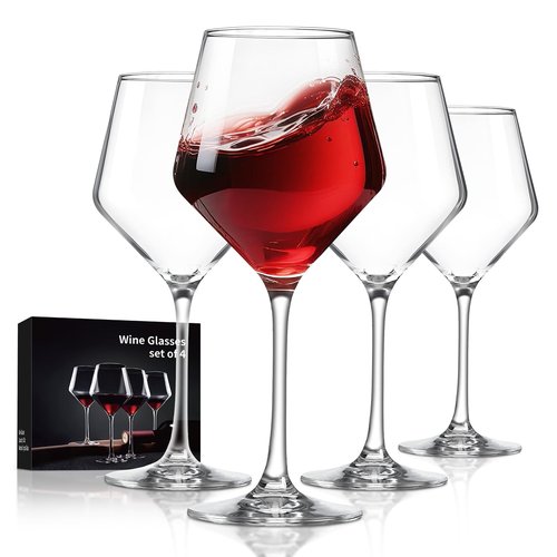 FrutPunch Hand-Blown Crystal Wine Glasses Set of 4, 16OZ, Long Stem Glasses for Red and White Wine, Christmas and Wedding Gifts (4)