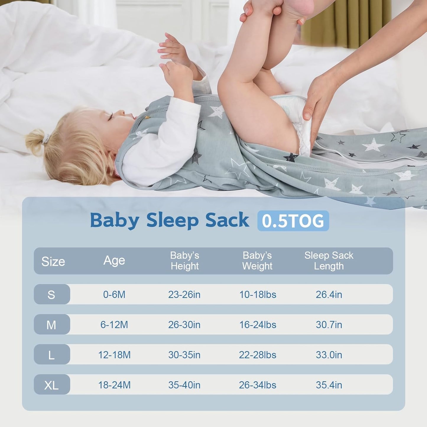 Skiennix Baby Sleep Sack - 100% Cotton Wearable Blanket | 0.5 TOG, 2-Way Zipper, 3-Pack for 12-18 Months