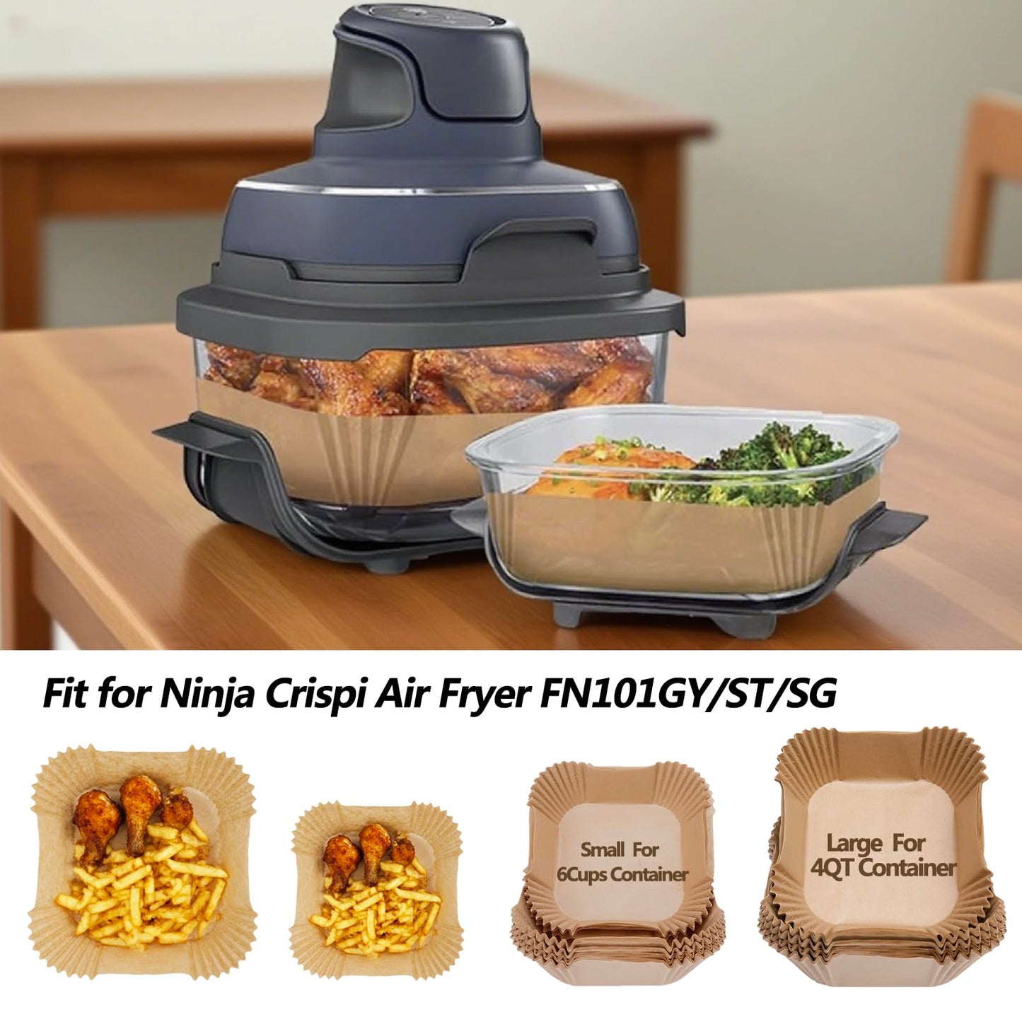 300PCS Air Fryer Liners disposable for Ninja Crispi,Air Fryer Accessories for Ninja Crispi 4-in-1 Portable Glass Cooking System,Suitable for Ninja Crispi Containers