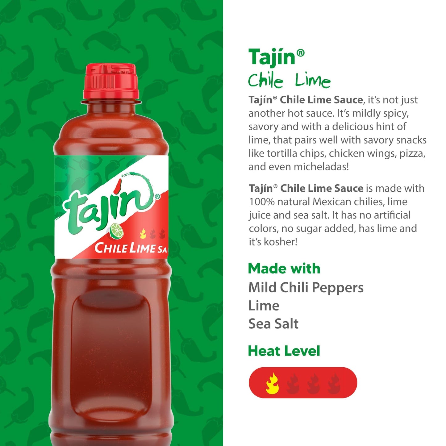 Tajin Chile Lime Sauce, Mild Mexican Chili Lime Sauce for Snacks, Vegetables, Wings, Tacos, Nachos, Fruit, and Drinks, Zesty Flavor Enhancer, 15.38 oz (Pack of 1)