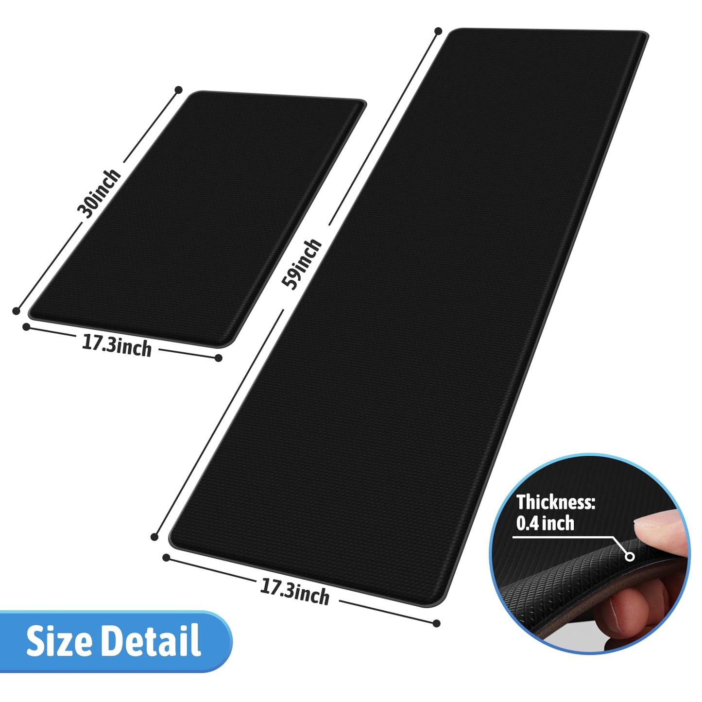 StepLively Kitchen Mat, 2 PCS Kitchen Rugs, Cushioned Kitchen Mats for Floor, Anti Fatigue Kitchen Rug Set, Non-Skid Standing Mat for Kitchen, Office, Sink, 17.3"×30"+17.3"×59", Black