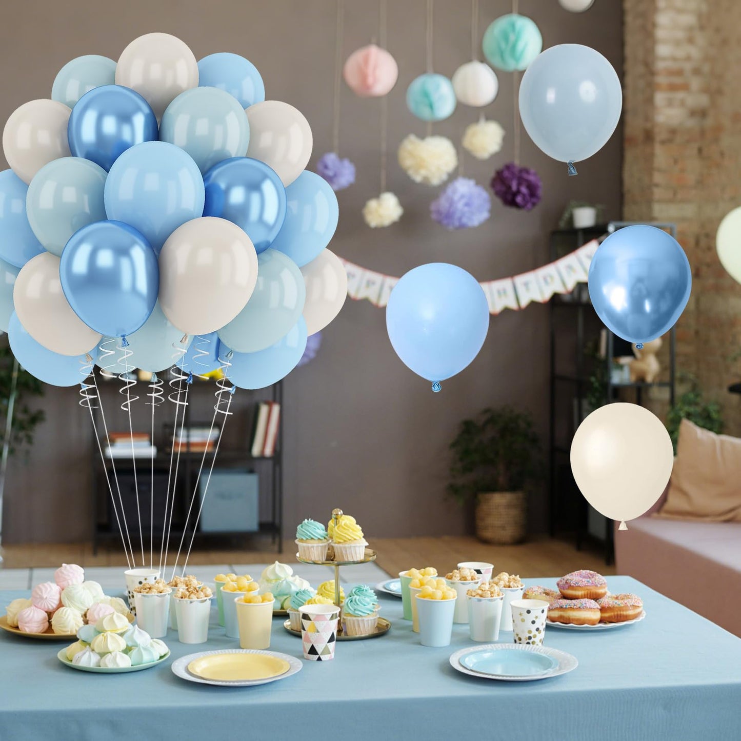 Blue White Sand Balloons Dusty Slate Fog Pastel Metallic Blue Beige Balloon 12INCH Helium Latex Balloon for Arch Kids Birthday Party Decorations Baby Boy Shower Christening Bridal Wedding Decor