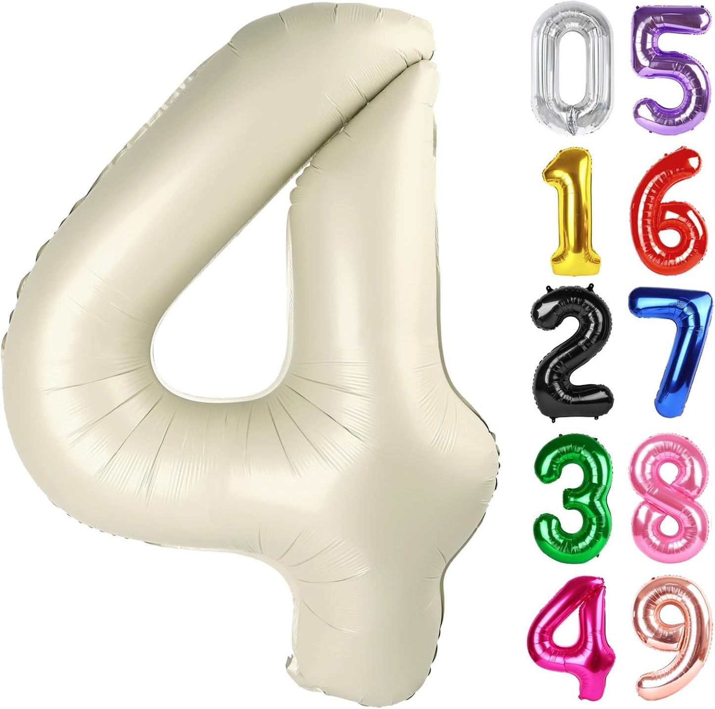 Number 4 Foil Balloon - 40 Inch Cream Giant Balloon for 4th Birthday Party Decorations