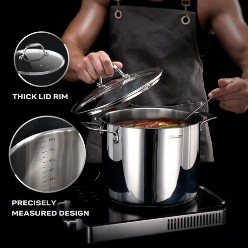 Ciwete 11-Piece Tri-Ply Stainless Steel Pots and Pans Set, 18/10 Stainless Steel Cookware Set with Steamer Insert, Induction Kitchen Cookware Sets with Cool Ergonomic Handles, Dishwasher, Oven Safe