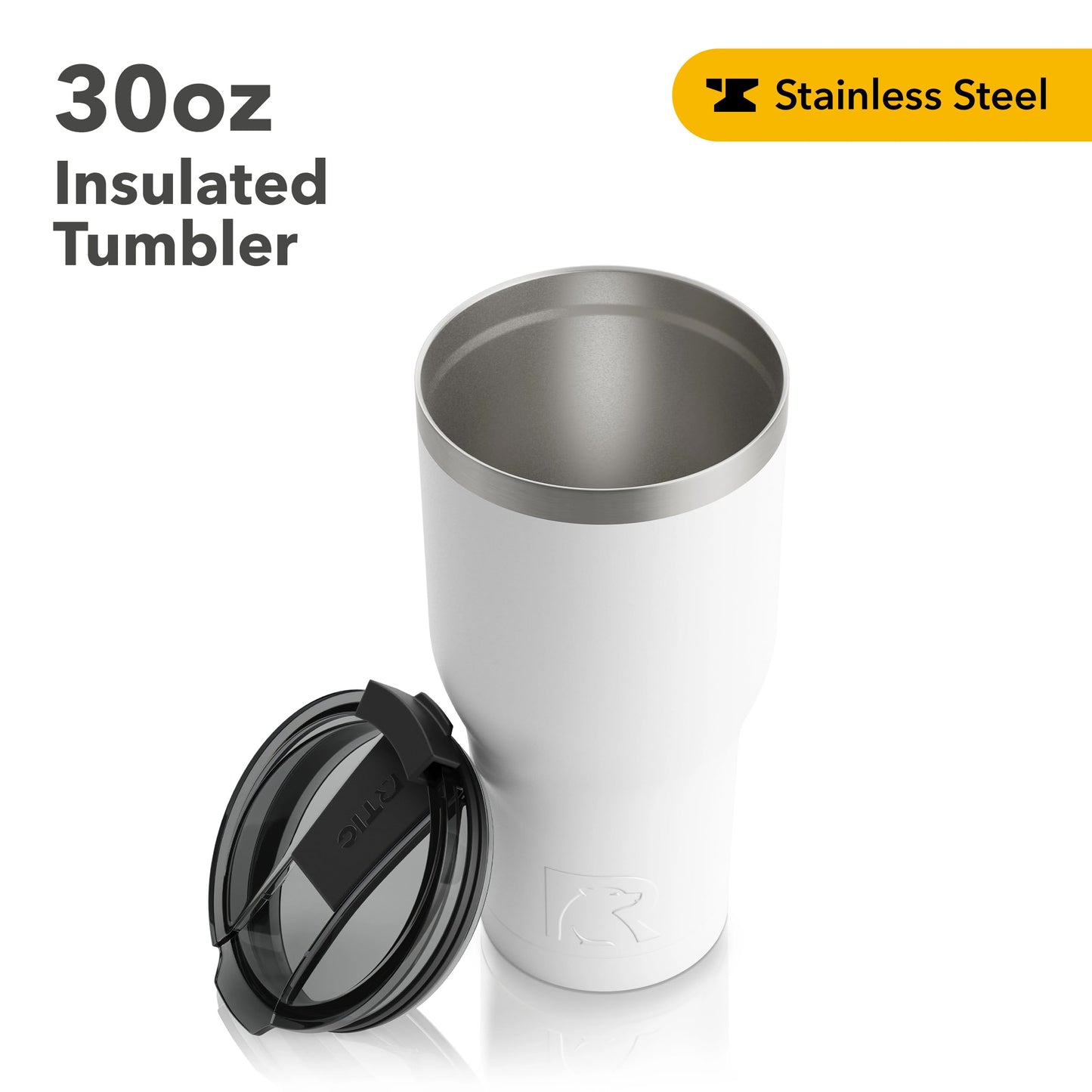 RTIC 30 oz Insulated Tumbler Stainless Steel Coffee Travel Mug with Lid, Spill Proof, Hot Beverage and Cold, Portable Thermal Cup for Car, Camping, White